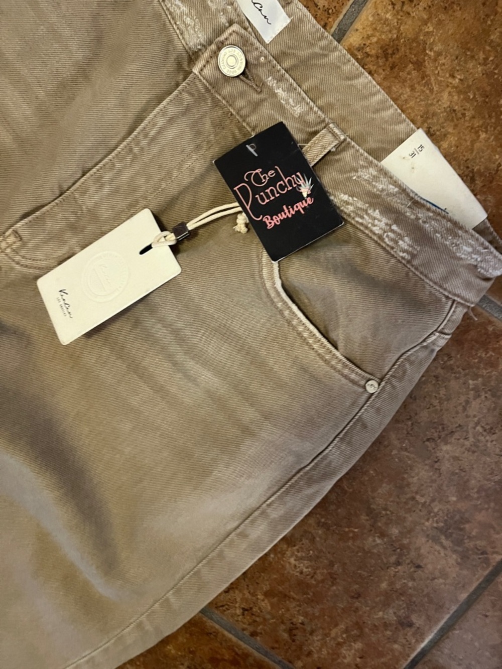 Kancan Taupe Jeans Ultra High Rise 90s Flare Raw Hem Size 15 - Picture 5 of 8